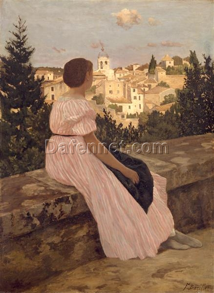 Hand – Painted Impressionist Genre Painting “The Pink Dress” INSPIRED BY Frederic Bazille (c.1864) – Created by Talented Dafen Village Artists