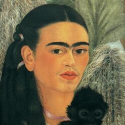 Custom Oil Painting Inspired by Frida Kahlo’s Fulang-Chang and I – Hand-Painted Naïve Art Self-Portrait Reproduction from DaFen Village Studio | Symbolic Mexican Fine Art for Home, Office, and Gallery Décor