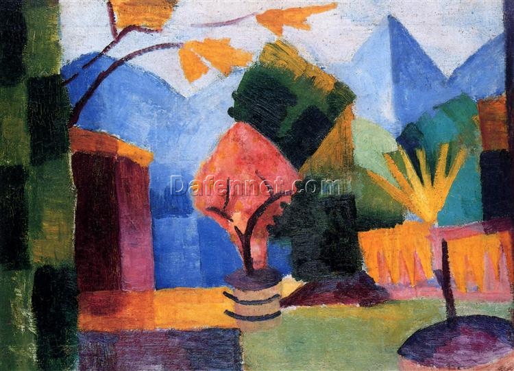 Dafen Village Presents: Inspired by August Macke’s 1913 ‘Garden on Lake Thun’ – Orphism Landscape Oil on Canvas Artwork for Interior Enhancement and Art Lovers