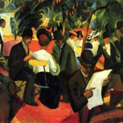 Exquisite Dafen Village Reproduction Inspired by August Macke's 'Garden Restaurant' (1912) - 81x105 cm Expressionist Genre Painting Oil on Canvas for Art Collectors