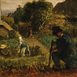 Hand-Painted Realist Genre Painting "Garden Scene" INSPIRED BY Jean-Francois Millet - Intricately Crafted by Dafen Village Artisans for Art Aficionados of Small - Scale Masterpieces