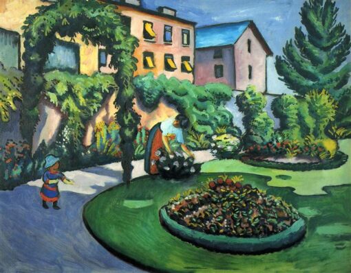 Authentic Dafen Village Reproduction of August Macke’s ‘Gartenbild’ (1911) – Expressionist Genre Oil on Canvas for Art Lovers