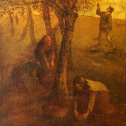 Hand-Painted Realist Genre Painting "Gathering Apples" INSPIRED BY Jean-Francois Millet - Exquisitely Crafted by Dafen Village Artisans for Art Lovers Enthusiastic about Rural Scenes