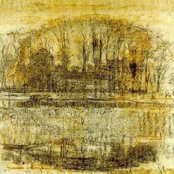 Authentic - Looking Replica of Piet Mondrian's "Geinrust Farm, Compositional Study" Inspired by Early 20th - Century Impressionist Landscape Art for Art Enthusiasts Worldwide