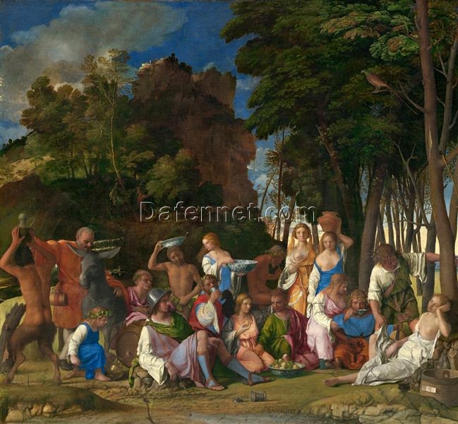Titian’s The Feast of the Gods – High Renaissance Mythological Oil Painting Reproduction by DaFen Village Studio