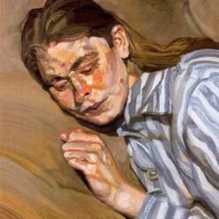 Exquisite Replica of Lucian Freud's 1985 'Girl in Striped Nightshirt' - Expressionist Portrait Oil on Canvas for Art Enthusiasts
