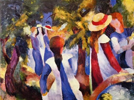 Dafen Village Studio’s Magnificent Reproduction – August Macke’s 1914 ‘Girl in the greenery’ Expressionist Genre Oil on Canvas for Art Connoisseurs