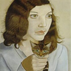 Authentic - Looking "Girl with a Kitten" Inspired Surrealist Portrait Artwork from Dafen Village - Great for Home Decor and Collection
