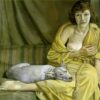 Authentic - Looking "Girl with a White Dog" Inspired by Lucian Freud's c.1951 - c.1952 Creation - Dafen Village Artisanry