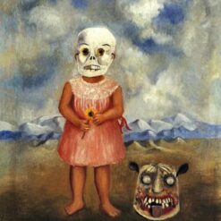 Custom Oil Painting Inspired by Frida Kahlo’s Girl with Death Mask (She Plays Alone) – Hand-Painted Naïve Art Reproduction from DaFen Village Studio | Symbolic Mexican Fine Art for Home, Office, and Gallery Décor