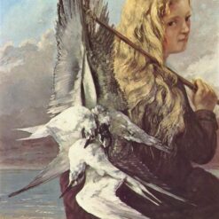 Gustave Courbet's Timeless 1865 'Girl with Seagulls, Trouville' - Realist Portrait Oil Painting on Canvas, 81x65 cm, A Tribute to Private Collection's Treasure, Great for Interior Decoration