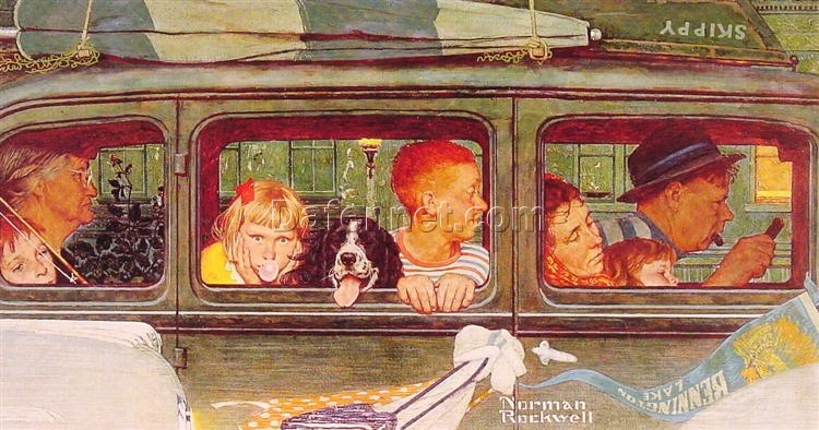 Dafen Village’s Authentic – looking Replica of Norman Rockwell’s 1947 ‘Going and Coming’ – Perfect for Decorating with a Touch of Retro Charm
