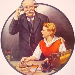 Dafen Village Replica - Norman Rockwell's 1920 'Grandpa Listening In on the Wireless' Regionalism Oil Painting