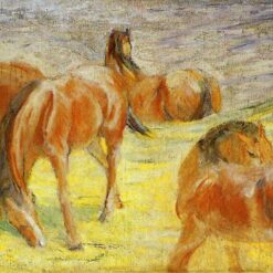 Franz Marc's 'Grazing Horses' Inspired Hand - painted Oil Canvas - Perfect for Decorating Living Rooms in Dafen Village Style