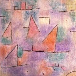 Unique Reproduction of Paul Klee's 'Harbour with Sailing Ships' - Cubist Marina Inspired Oil on Canvas from Dafen Village