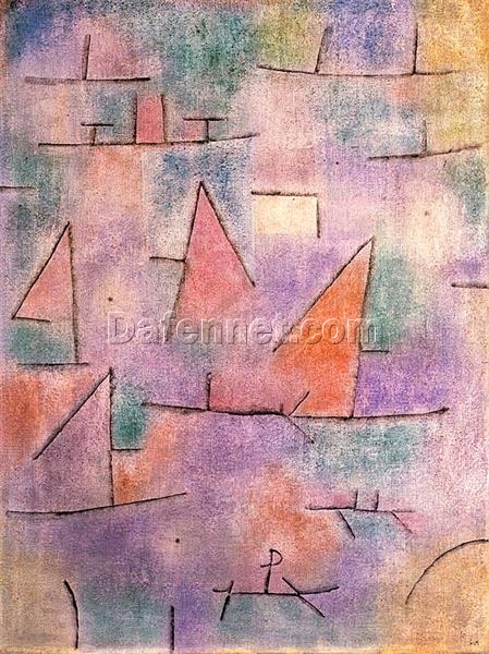 Unique Reproduction of Paul Klee’s ‘Harbour with Sailing Ships’ – Cubist Marina Inspired Oil on Canvas from Dafen Village