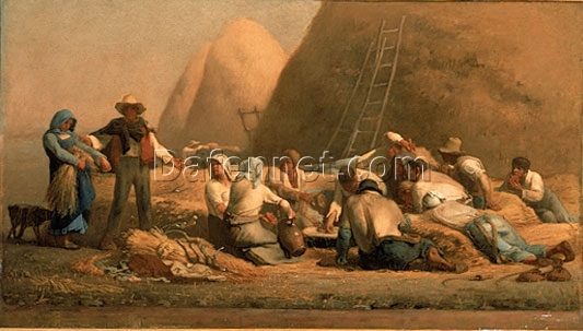Hand – Painted Realist Genre Painting “Harvesters Resting” INSPIRED BY Jean – Francois Millet (1850 – 1853) – Skillfully Rendered by Dafen Village Artisans