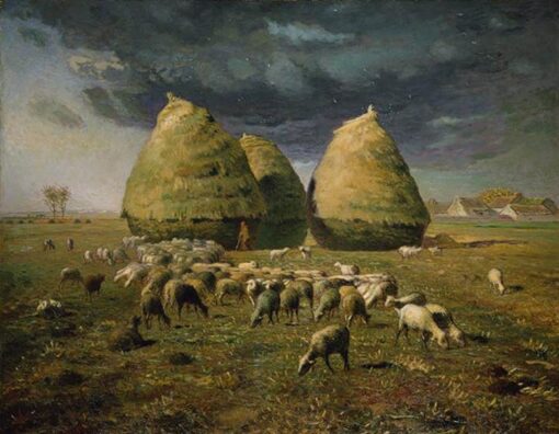 High-Quality Reproduction of Jean-Francois Millet’s 1873 “Haystacks Autumn” – Realist Landscape Oil Painting from Renowned Dafen Village Studios for Art Collectors