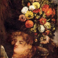 Enchanting Gustave Courbet's 'Head of a Woman with Flowers' Realist Oil on Canvas Portrait - 1871 Masterpiece at Philadelphia Museum of Art