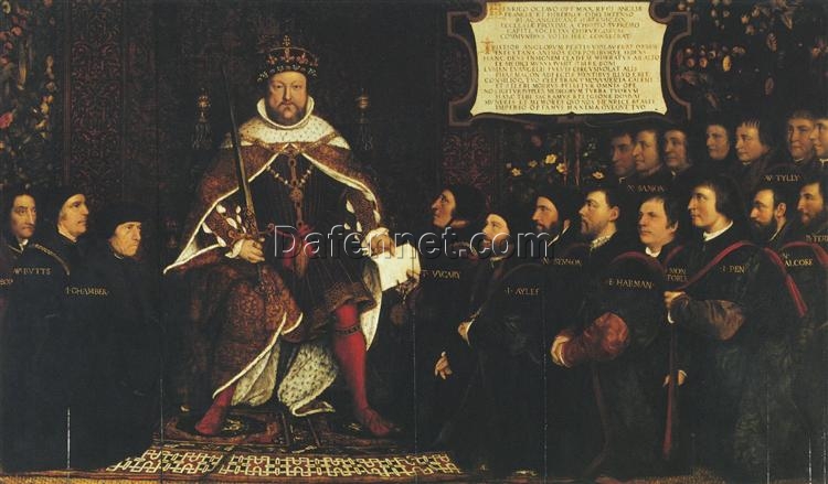 Authentic Hand-painted ‘Henry VIII handing over a charter to Thomas Vicary’ INSPIRED BY Hans Holbein the Younger – Northern Renaissance Style Oil on Panel from Dafen Village Studio for History Buffs and Art Aficionados