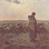 Custom-Sized Realist Genre Painting "Shepherdess with her Flock" Inspired by Jean-Francois Millet's c.1863 Masterpiece - Handmade in Dafen Village to Suit Your Space