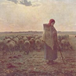 Custom-Sized Realist Genre Painting "Shepherdess with her Flock" Inspired by Jean-Francois Millet's c.1863 Masterpiece - Handmade in Dafen Village to Suit Your Space