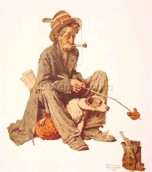 High – Quality Hand – Painted Replica from Dafen Village – Inspired by Norman Rockwell’s ‘Hobo and Dog’ for Home Decor and Art Lovers