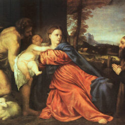 Holy Family and Donor Inspired by Titian – High Renaissance Religious Oil Painting from Da Fen Village Studio