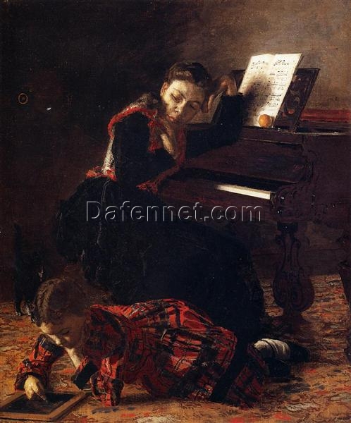 Authentic-Looking Realist Genre Painting “Home Scene” (1871) by Thomas Eakins – Dafen Village Creation, Oil Painting for Home and Office Spaces, Adored by Art Aficionados and Those Who Value Family and Home