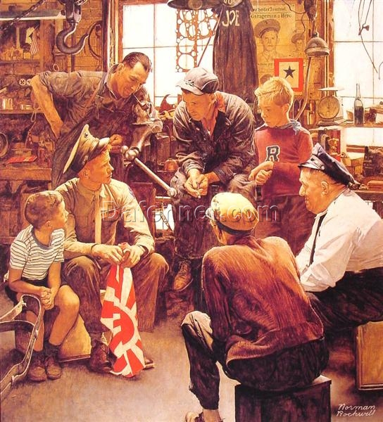 High – Quality Replica of “Homecoming Marine” Inspired by Rockwell’s Timeless Work – Dafen Village – Made 1945 – Themed Oil Painting