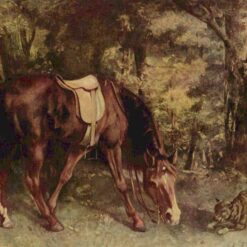 Authentically Rendered 1863 'Horse in the Woods' by Gustave Courbet - Realist Oil Canvas Animal Painting, 108x133 cm, Capturing the Spirit of Courbet's Original, Perfect for Art Collectors