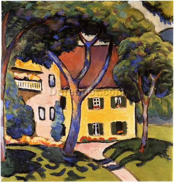 Dafen Village Studio’s Exquisite Reproduction – August Macke’s Expressionist ‘House in a Landscape’ Oil on Canvas for Art Aficionados