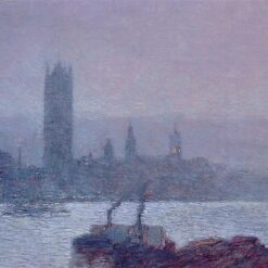 Authentic-Looking Impressionist Cityscape "Houses of Parliament, Early Evening" (1898) by Childe Hassam - Dafen Village Creation, Oil Painting for Home and Office Spaces, Adored by Art Lovers