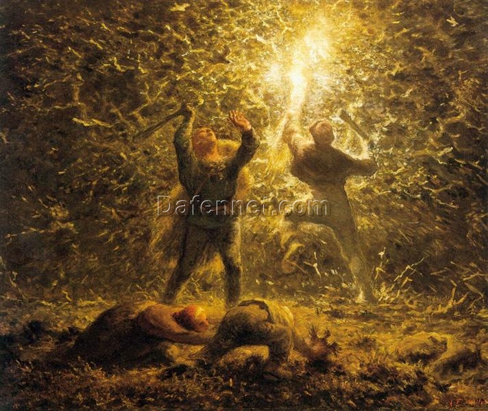 Hand-Painted Realist Genre Painting “Hunting Birds at Night” INSPIRED BY Jean-Francois Millet (1874) – Skillfully Crafted by Dafen Village Artisans for Art Aficionados Enthralled by Nocturnal Scenes