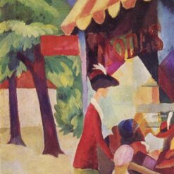 High - Quality Hand - Painted Replica from Dafen Village - August Macke's 1913 'In Front of the Hat Shop (woman with red jacket and child)' Orphism Genre Painting Oil on Canvas