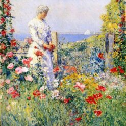 Dafen Village Inspired Reproduction of Childe Hassam's "In the Garden (Celia Thaxter in Her Garden)" - High-Quality Impressionist Genre Oil Painting for Sale, Great for Art Collections and Interior Design