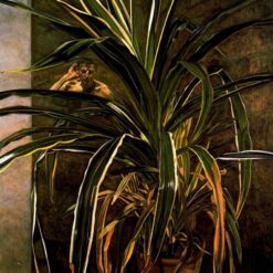 Exquisitely Hand - Painted "Interior with Plant, Reflection Listening (Self - Portrait)" Inspired Expressionist Interior Oil Painting by Dafen Village Studios - A Captivating Artwork for Art Aficionados