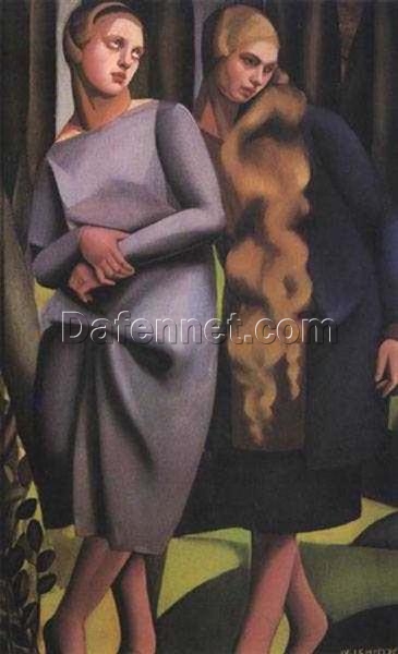 Lempicka-Inspired “Irene and Her Sister” – Stylish Art Deco Oil Painting for Luxury Home & Gallery Display | DaFen Village Studio
