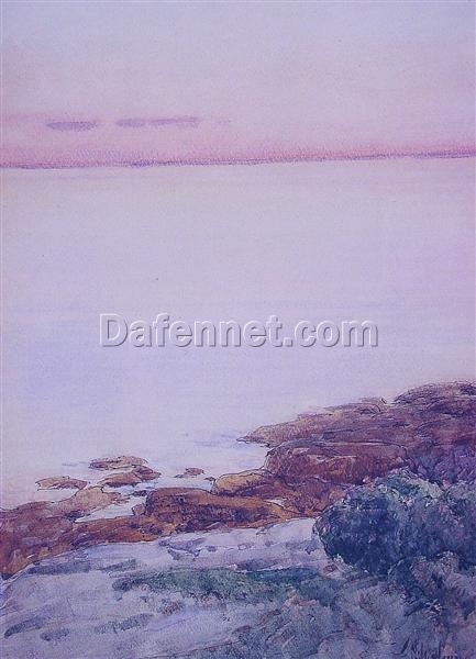 Hand-Painted Replica of Childe Hassam’s “Isles of Shoals” – Enchanting Impressionist Landscape Oil Painting on Canvas from Dafen Village, Ideal for Art Enthusiasts and Coastal Art Lovers