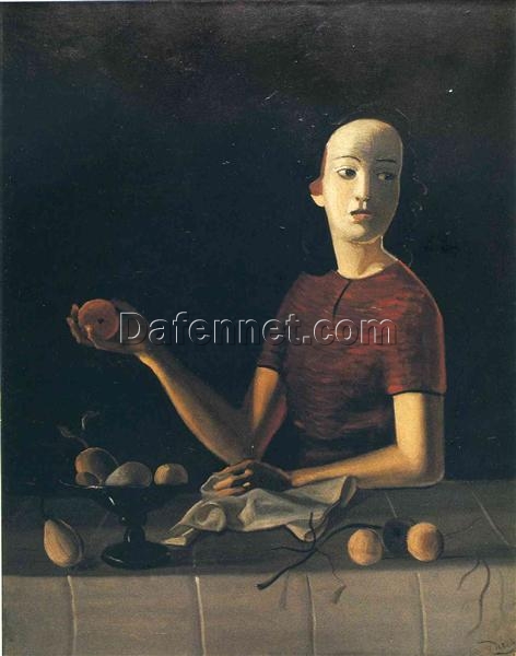 Custom – Sized Neoclassical Portrait of Jane keeping an apple Inspired by Andre Derain’s 1938 Masterpiece, Handmade in Dafen Village