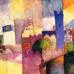 Authentic Dafen Village Reproduction Inspired by August Macke's 'Kairouan (III)' - 22.5x29 cm Orphic Cityscape Oil Painting for Art Aficionados
