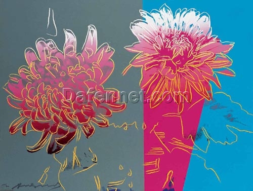 Dafen Village Masterpiece: Handmade Oil Painting Inspired by Andy Warhol’s 1983 Pop Art ‘Kiku’ for Flower Art Aficionados