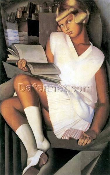 Lempicka-Inspired “Kizette in Pink” – Hand-Painted Art Deco Portrait for Luxury Home & Elegant Wall Décor | DaFen Village Studio