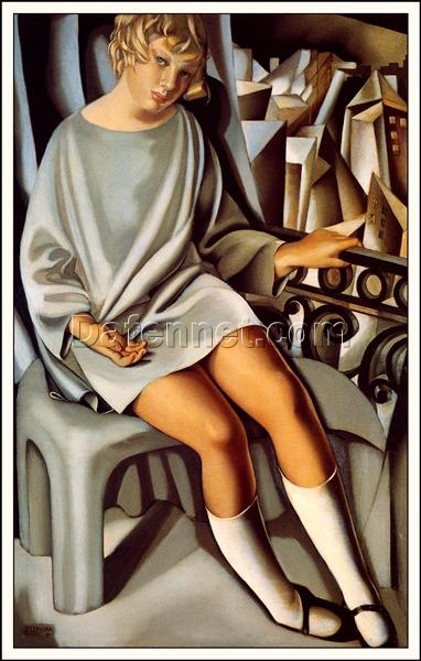 Lempicka-Inspired “Kizette on the Balcony” – Hand-Painted Art Deco Portrait for Luxury Home & Office Décor | DaFen Village Studio