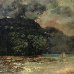 Intricately Hand-Painted Oil on Canvas Replica of Gustave Courbet's 'Lake Geneva before the Storm' (c.1873 - c.1877) - A Dramatic Realist Landscape by Dafen Village Artists for Art Aficionados and Nature Lovers
