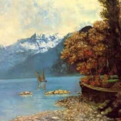 Exquisitely Hand-Painted Oil on Canvas Replica of Gustave Courbet's 'Lake Leman' (1874) - A Breathtaking Realist Landscape by Dafen Village Artists for Art Aficionados and Nature Lovers