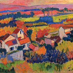 Authentic Fauvist & Neo - Impressionist 'Landscape near Chatou' Inspired Oil Painting on Panel - Andre Derain Replica Sized 56.2 x 46.04 cm