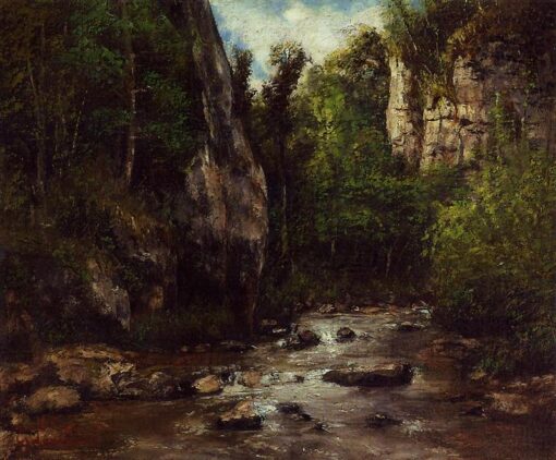 Handgemalte Ölgemälde-Replik einer Landschaft, inspiriert von Gustave Courbets ‘Landschaft bei Puit Noir, in der Nähe von Ornans’ von Dafen Village Studios – Ideal für Kunstkenner und zur Inneneinrichtung