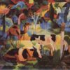Exquisite Hand - Painted Reproduction from Dafen Village - August Macke's 1914 'Landscape with Cows and a Camel' Orphist Animal Canvas Oil Painting
