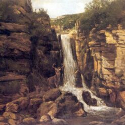 Exquisitely Hand-Painted Oil on Canvas Replica of Gustave Courbet's 'Landscape with Stag' (1873) - A Breathtaking Realist Landscape by Dafen Village Artists for Art Aficionados and Nature Lovers